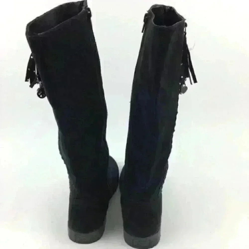 Justice Knee High Boots 9 Faux Suede Braided Zip